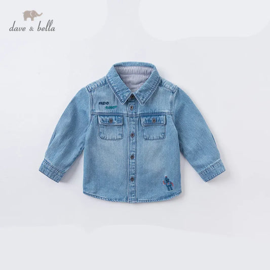 Dave&Bella Baby Boys Spring Cartoon Letter Pockets Shirts Tops