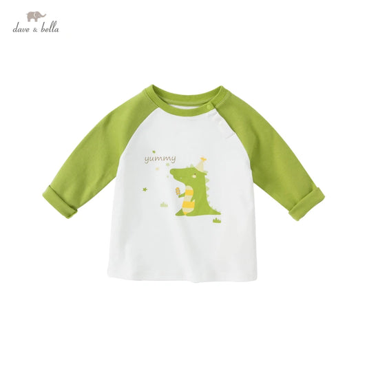 Dave&Bella Children Boys Cotton Casual Cartoon Letter T-shirt-White