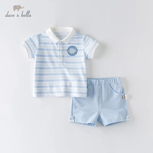 Dave & Bella Summer Baby Boys 2-Piece Striped Pocket Outfit