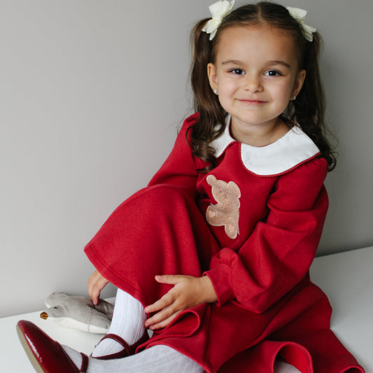 Dave&Bella Toddler Girls Autumn Red Cute Bear A-line Dress