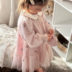 Dave&Bella Toddler Girls Autumn Sweet Pink Embroidery Mesh Princess Dress (wallet bag)