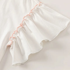 Girls' White Printed Short Sleeve Cotton T-Shirt