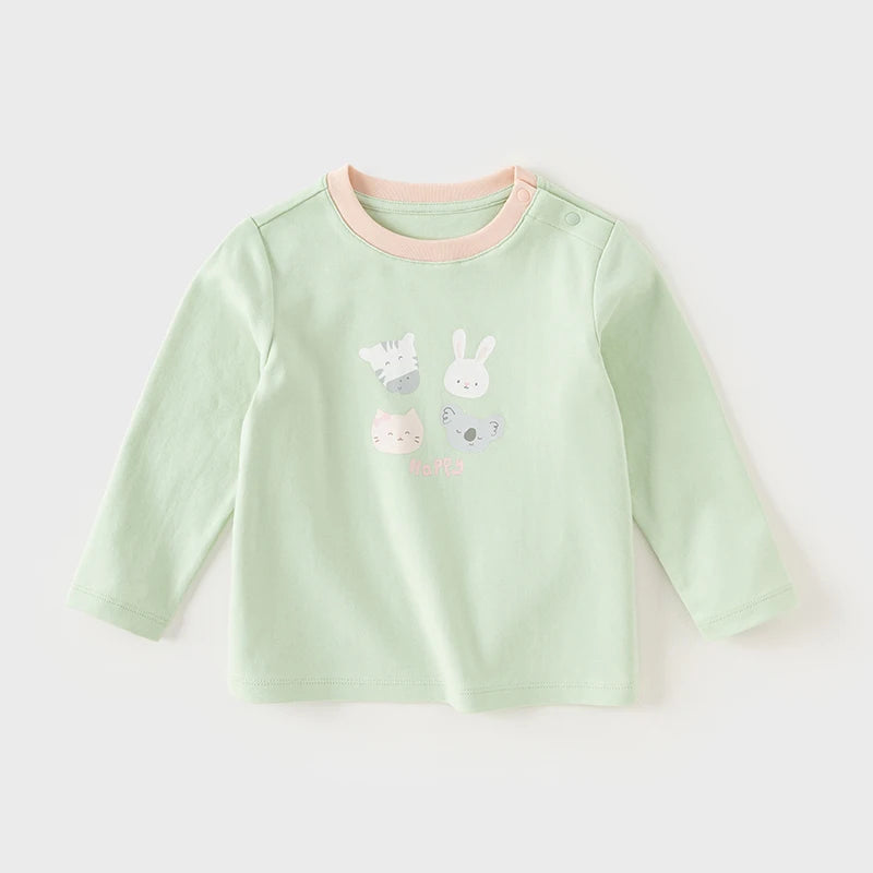 Dave&Bella Children Girls Boys Spring Cotton Cartoon T-shirt Tops Green