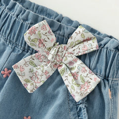 Dave&Bella Children Girls Spring Bow Tie Casual Loose Pants