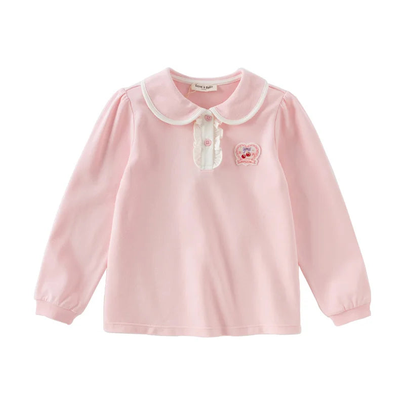 Dave&Bella Children Girls Spring Casual Polo Shirt Tops-Pink
