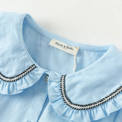Dave&Bella Kids Girls Spring Solid Color Cotton Blouse Shirt Top Blue
