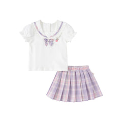 Dave & Bella Girls Summer Cartoon Letter Clothing Set
