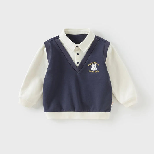 Dave&Bella Baby Boys Spring Fake Two Piece Knit Pullover Tops
