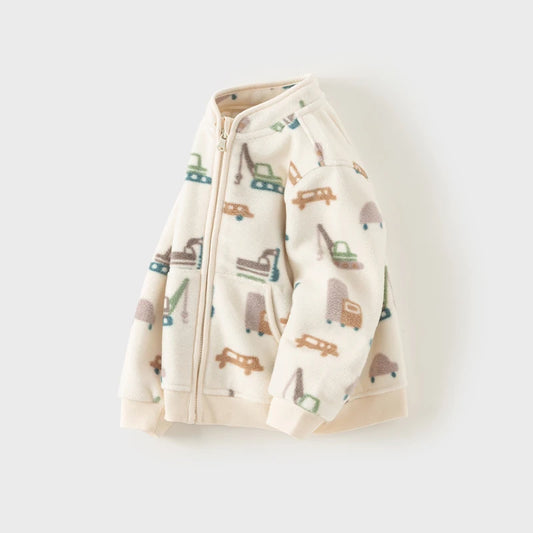 Dave&Bella Children Boys Spring Fleece Cartoon Print Jackets Coats Zipper Tops