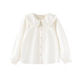 Dave&Bella Kids Girls White/Blue Long Sleeve Breathable Cotton Blouse Shirt