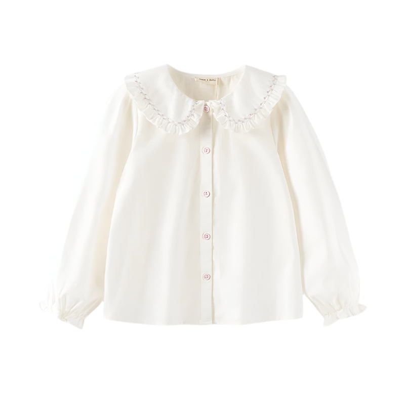 Dave&Bella Kids Girls White/Blue Long Sleeve Breathable Cotton Blouse Shirt