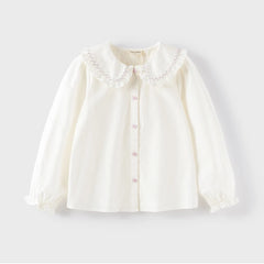 Dave&Bella Kids Girls Spring Solid Color Cotton Blouse Shirt Top