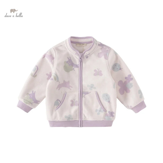 Dave&Bella Children Girls Spring Purple Fleece Casual Coat Tops