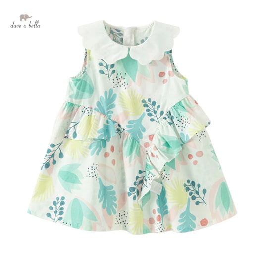 Dave&Bella Baby Girls Summer leaf Print Sleeveless Sweet Dress