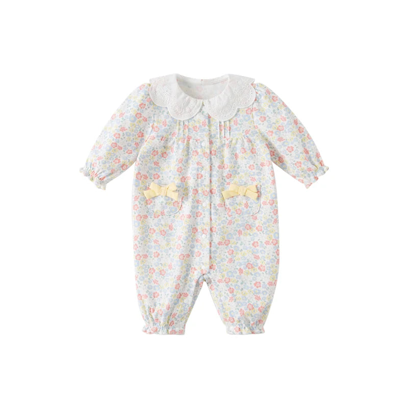 Dave&Bella Bay Girls Sweet Cotton Floral Print Rompers Jumpsuit