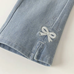 Dave&Bella Children Girls Spring Casual Embroidery Sweet Flared Jeans