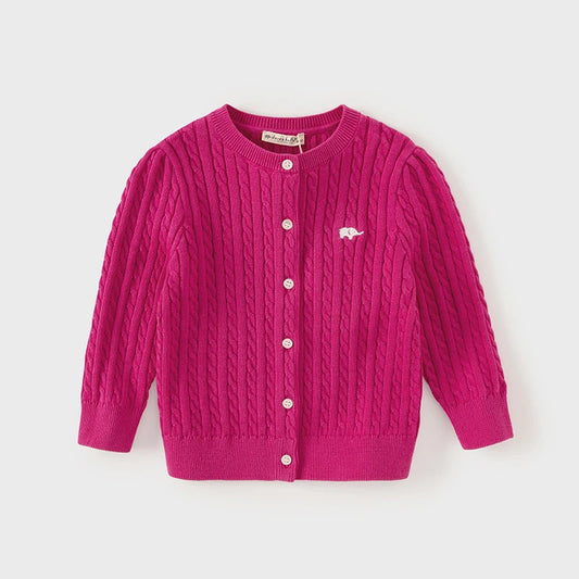 Dave&Bella Baby Girls Spring Casual Cotton Knit Sweater Overcoat Tops-Pink