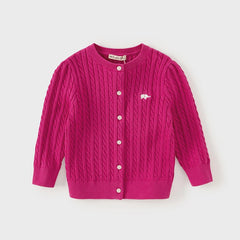 Dave&Bella Baby Girls Spring Casual Cotton Knit Sweater Overcoat Tops-Pink