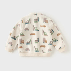 Dave&Bella Children Boys Spring Fleece Cartoon Print Jackets Coats Zipper Tops