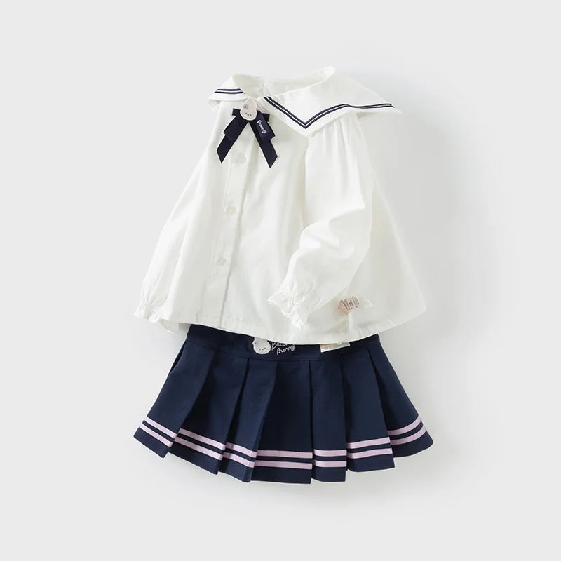 Dave&Bella Kids Girls White Top Pleated Skirt Sets