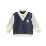 Dave&Bella Toddler Boys Navy Blue Fake Two Pieces Knit Pullover Polos