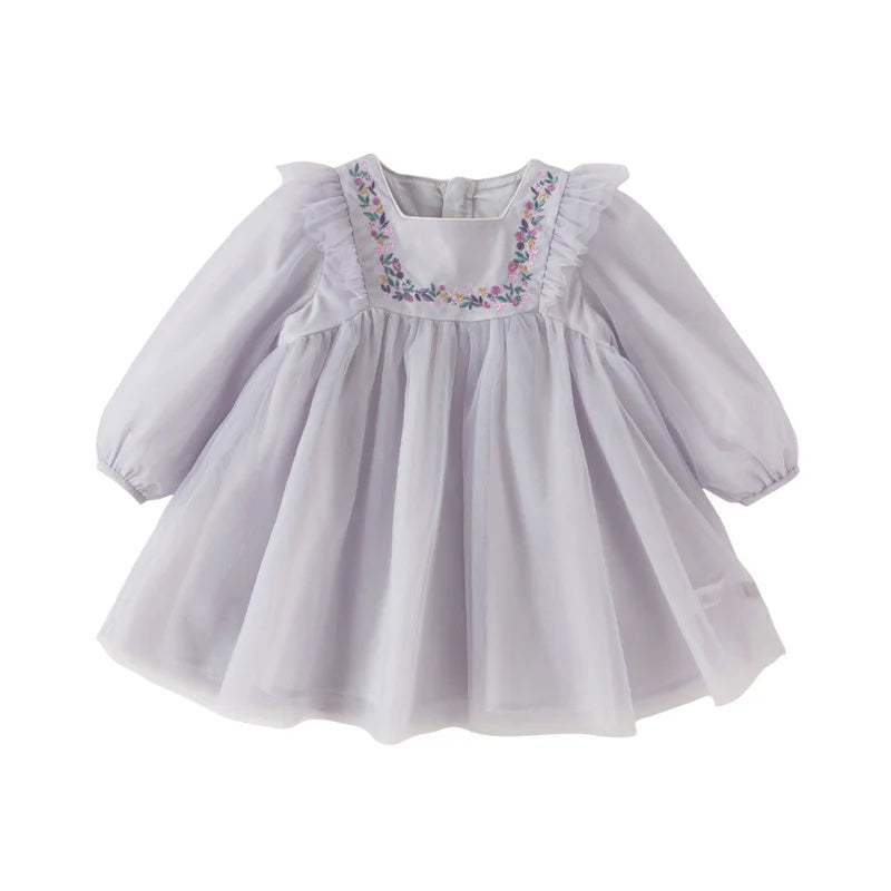 Dave&Bella Toddler Girls Adorable Flower Embroidered Mesh Princess Dresses