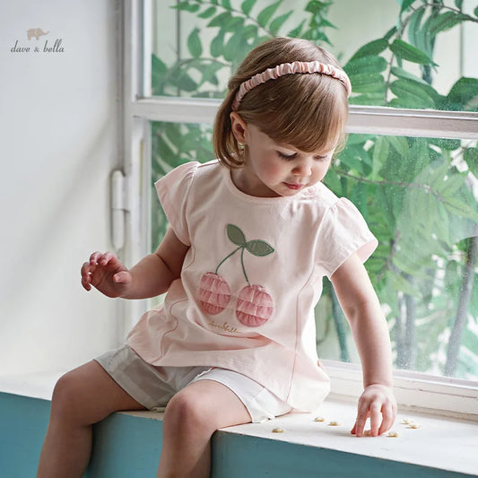 Dave & Bella Summer Baby Girl's Pink Cotton T-Shirt