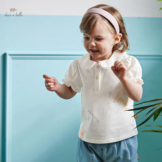 Dave&Bella Baby Girls Cotton Cartoon Rabbit Print Shirt Tops
