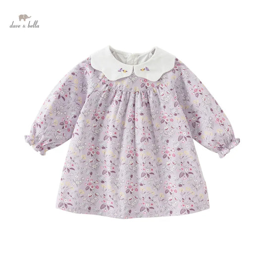 Dave&Bella Baby Girls Spring All Printed Cotton Round Collar Dress