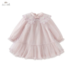 Dave&Bella Girls Spring Dress - Cute Mesh Embroidery Princess Dress for Party