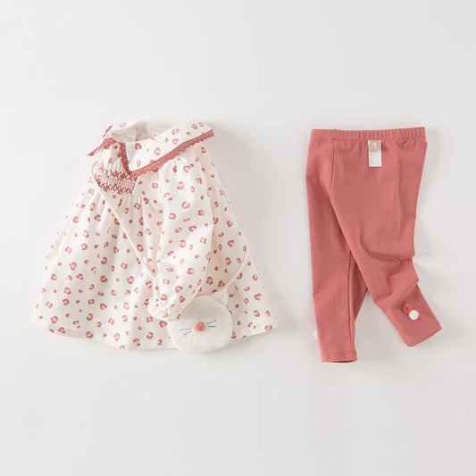 Dave&Bella Baby Girls Spring Summer Pink Leopard Print Blouse Pants Suits