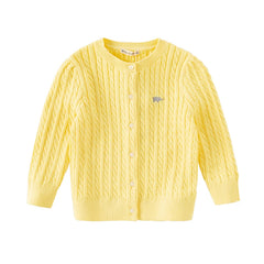 Dave&Bella  Baby Girls Spring Casual Cotton Knit Sweater Overcoat Tops-Yellow