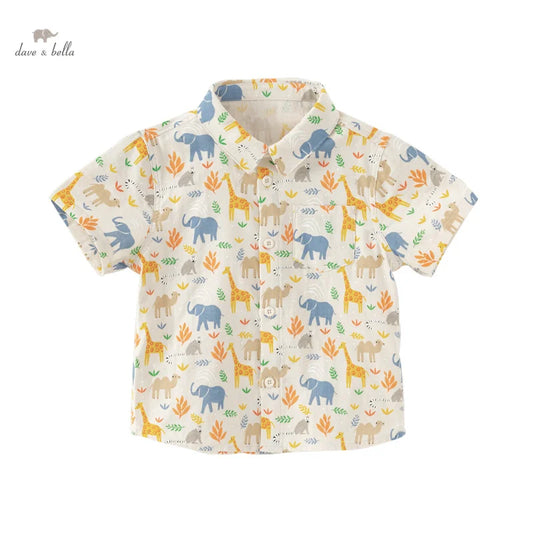 Dave&Bella Baby Boys Summer Cotton Animal Print Short Sleeve Shirt Top