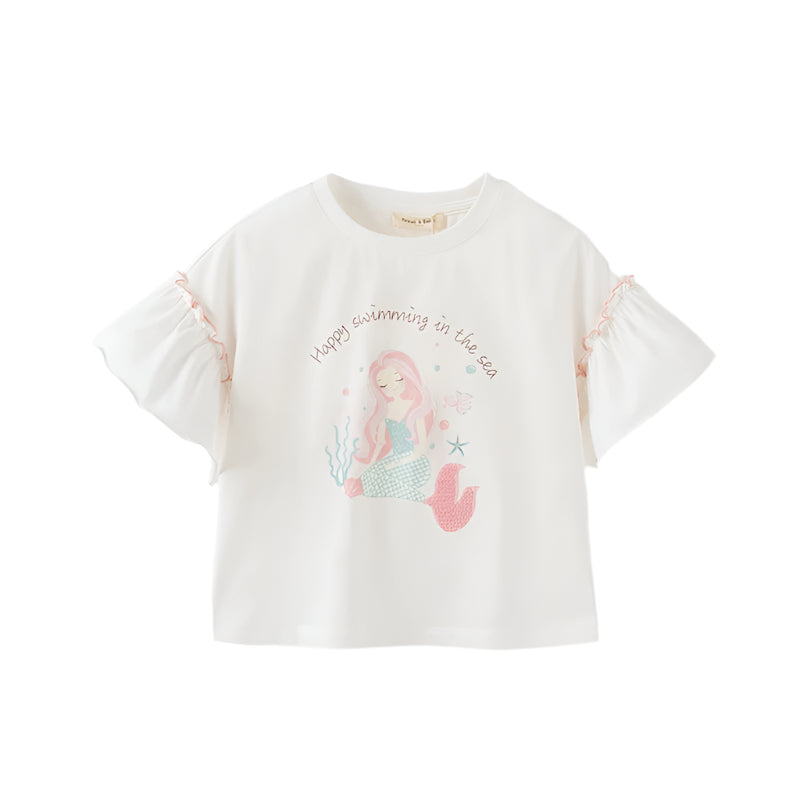 Dave&Bella Girls Summer White Printed Short Sleeve Cotton T-Shirt