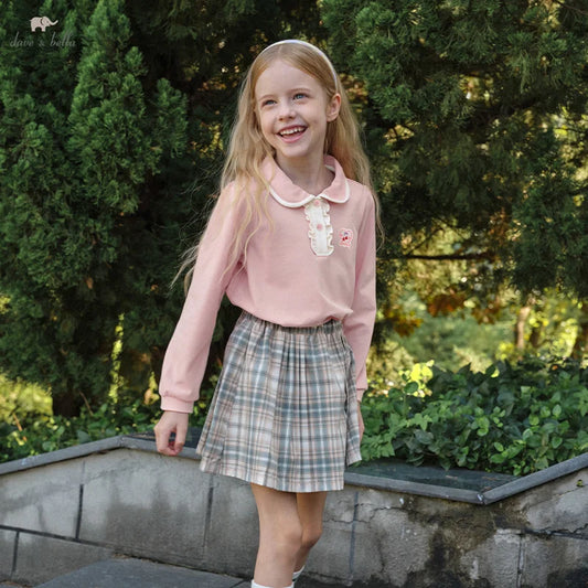Dave&Bella Children Girls Spring Casual Polo Shirt Tops-Pink