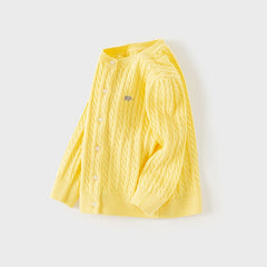 Dave&Bella  Baby Girls Spring Casual Cotton Knit Sweater Overcoat Tops-Yellow