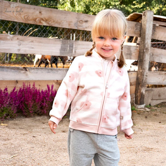 Dave&Bella Children Girls Spring Outerwear Cute Print Tops Pink