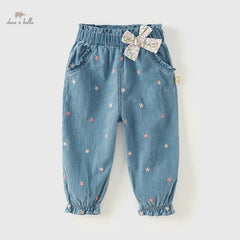 Dave&Bella Children Girls Spring Bow Tie Casual Loose Pants