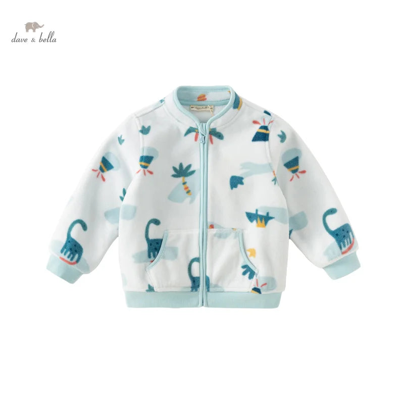 Dave&Bella Baby Boys Spring  Fleece Print Casual Coat Tops