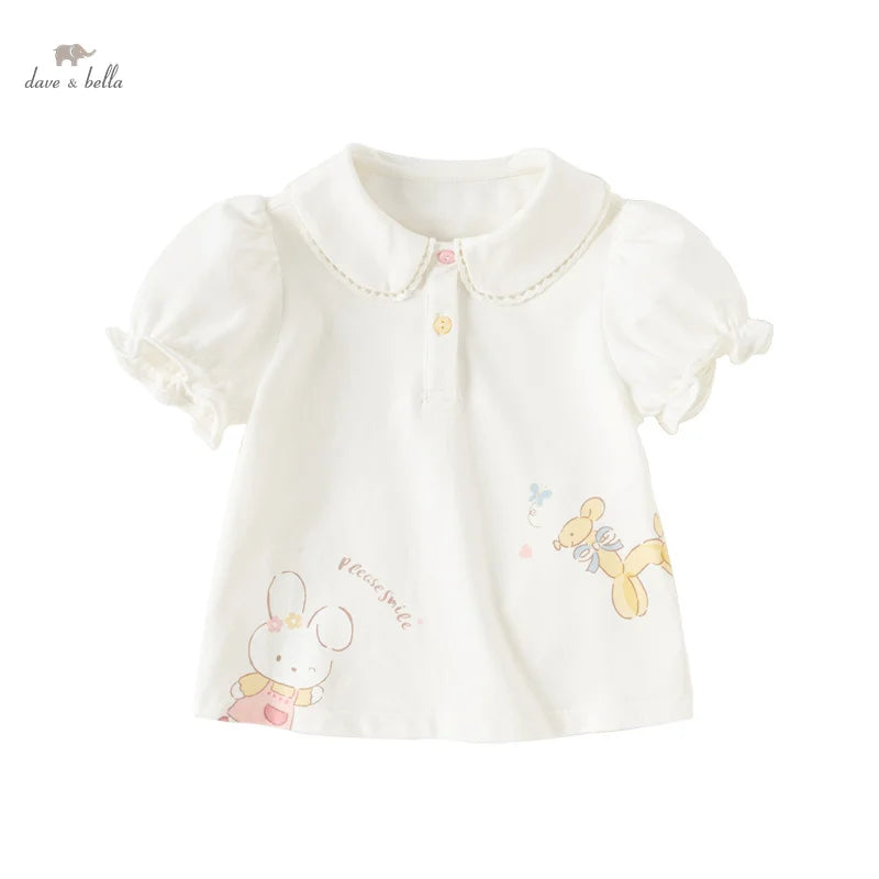 Dave&Bella Baby Girls Cotton Cartoon Rabbit Print Shirt Tops