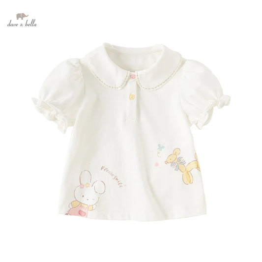 Dave&Bella Baby Girls Cotton Cartoon Rabbit Print Shirt Tops