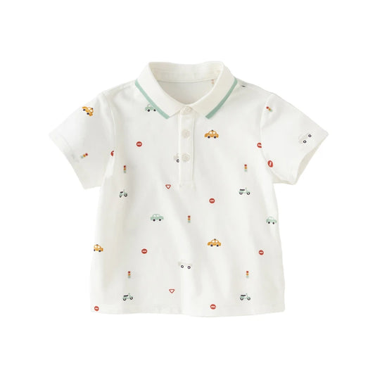 Dave&Bella Boy Summer Cotton Car Print Polo Shirt