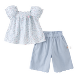 Dave&Bella Toddler Girls Summer Cotton Lantern Sleeve Floral Print Top Shorts Sets