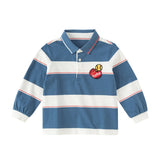 Dave&Bella Toddler Boys Casual Blue Striped Breathable Cotton long-sleeved Polos