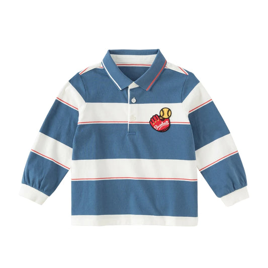 Dave&Bella Boys Spring Blue Striped Cotton Polo Shirt Tops