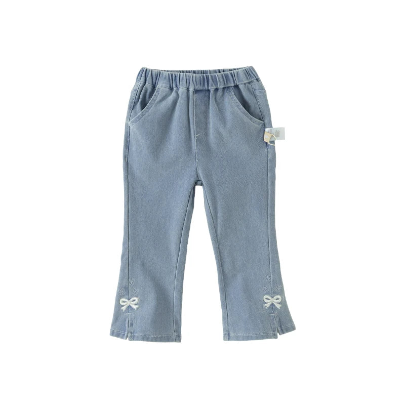 Dave&Bella Children Girls Spring Casual Embroidery Sweet Flared Jeans
