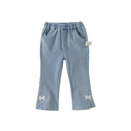 Dave&Bella Children Girls Spring Casual Embroidery Sweet Flared Jeans