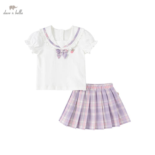 Dave & Bella Girls Summer Cartoon Letter Clothing Set