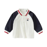 Dave&Bella Toddler Boys White Cotton Colorblock Polos