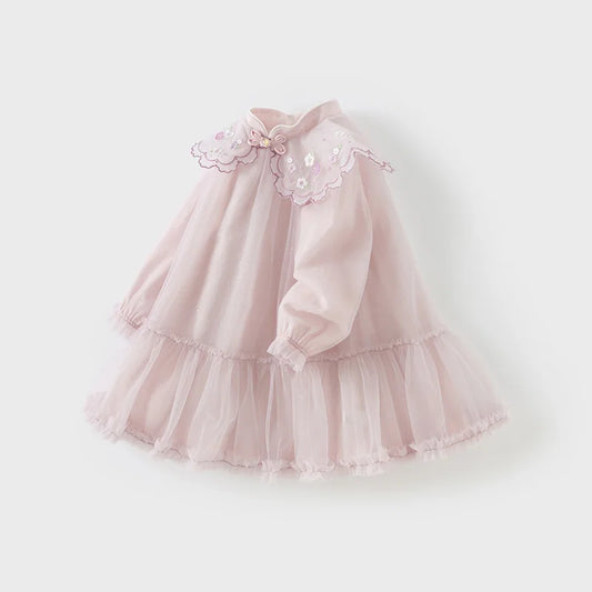 Dave&Bella Girls Spring Dress - Cute Mesh Embroidery Princess Dress for Party